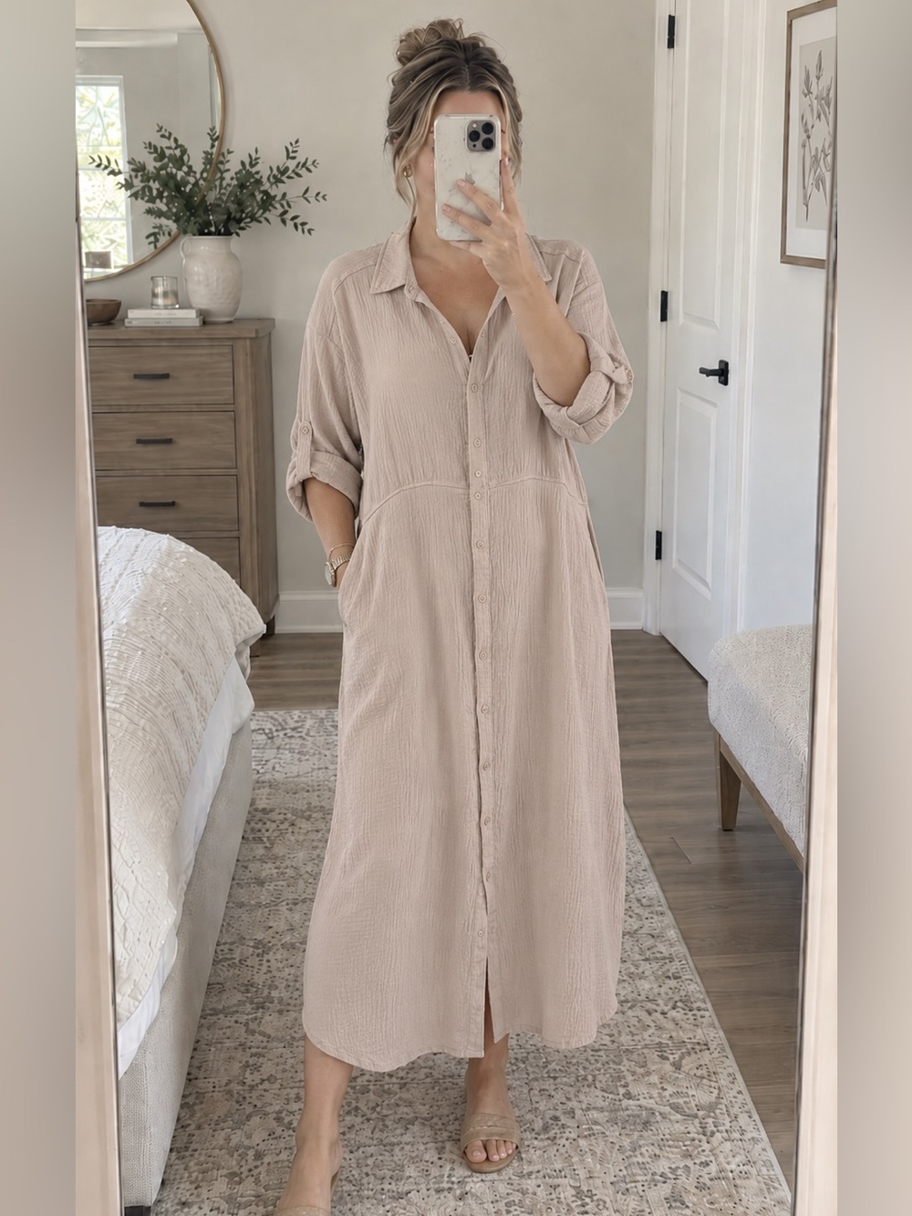 Marks & Spencer Blush Pink Button-Front Midi Shirt Dress